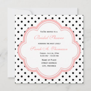Invitation Élégant, moderne douche de mariée à pois noir et b