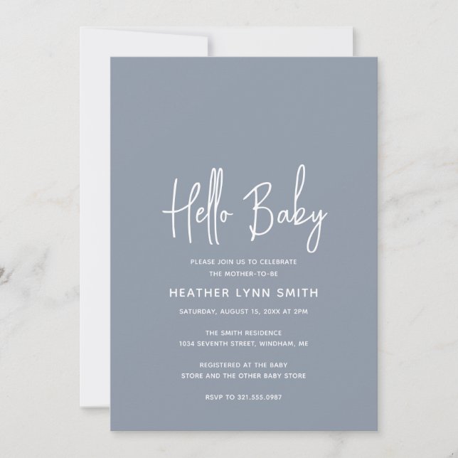 Invitation Elégant moderne Dusty Blue Boy Hello Baby shower (Devant)