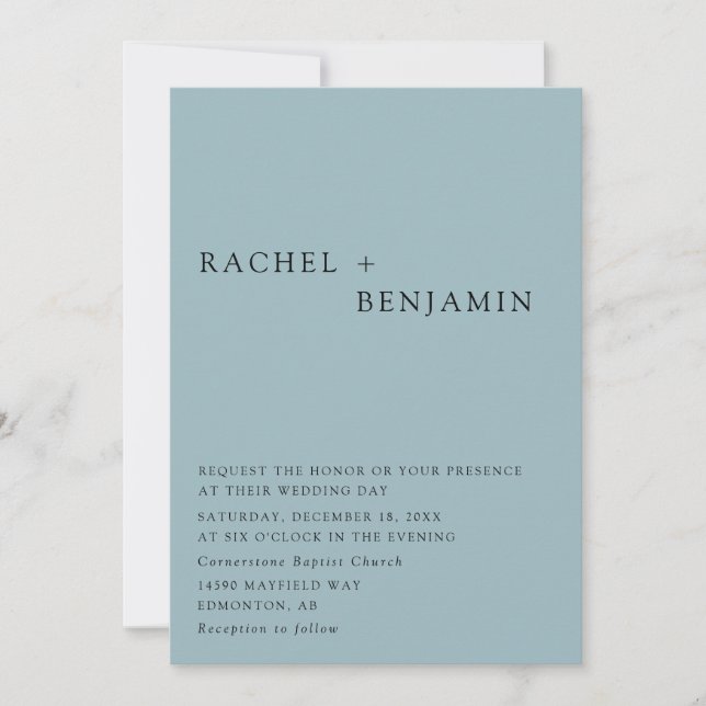 Invitation Elégant moderne Dusty Blue Mariage 2 Côté QR Code (Devant)