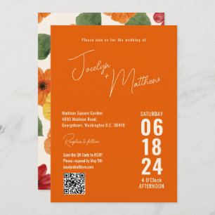 Invitation Elégant Moderne Floral Orange