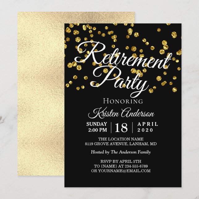 Invitation Élégant moderne Gold Sparkles Retraite Party (Devant / Derrière)