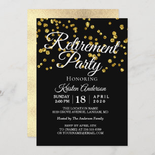 Invitation Élégant moderne Gold Sparkles Retraite Party