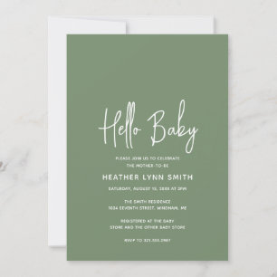 Invitation Élégant moderne Hello Baby Sage Baby shower vert