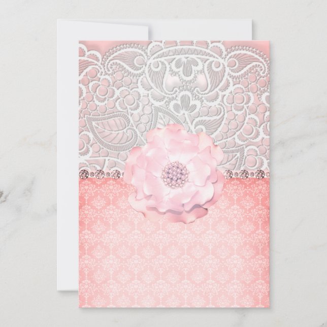 INVITATION ÉLÉGANT & MODERNE LACE DIAMOND PEACH MARIAGE (Devant)