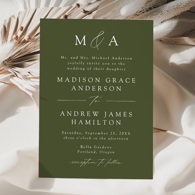 Invitation Élégant Moderne Mariage Monogramme Vert Olive (Créateur téléchargé)