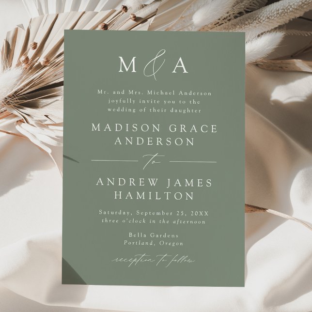 Invitation Élégant Moderne Mariage Monogramme Vert Sauge (Créateur téléchargé)