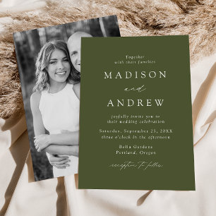 Invitation Élégant Moderne Mariage Photo en Vert Olive