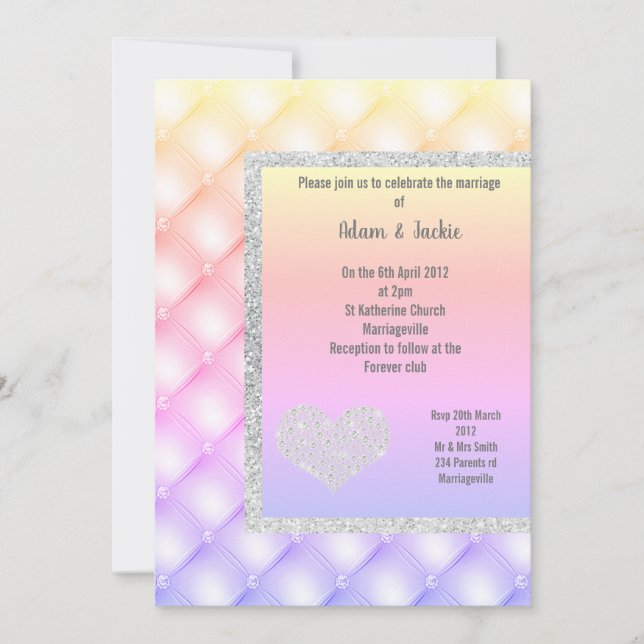 INVITATION ÉLÉGANT MODERNE PASTEL HEART MARIAGE (Devant)