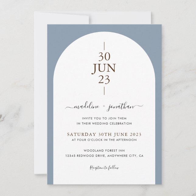 Invitation Elégant moderne porte bleue Dusty Mariage photo (Devant)