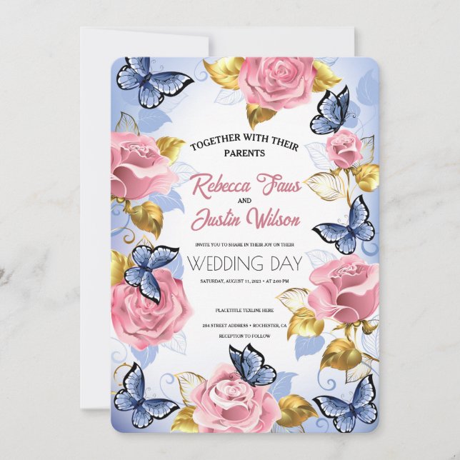 Invitation Élégant Moderne Rose Floral Rose Poussiéreuse (Devant)