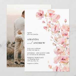 Invitation Élégant Moderne Rose Pâle Floral Photo Mariage