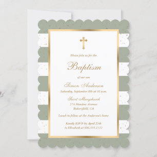 Invitation Élégant moderne Sage Green Gold Baptême
