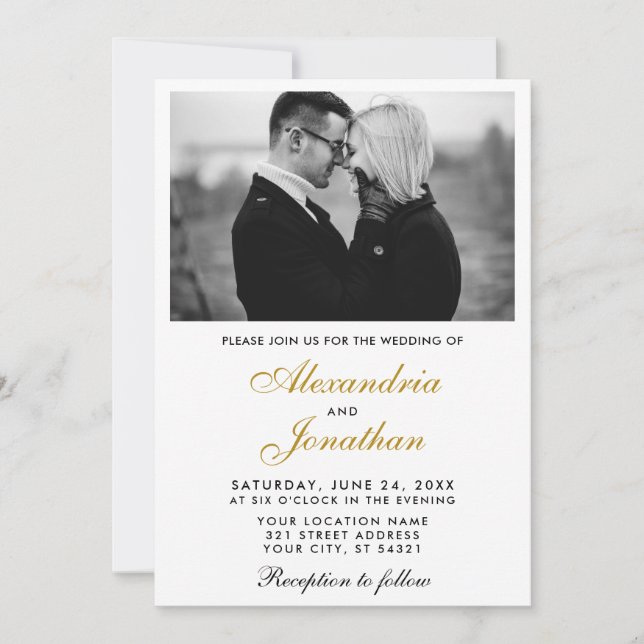 Invitation Elégant moderne Simple Couple Photo Mariage Or (Devant)