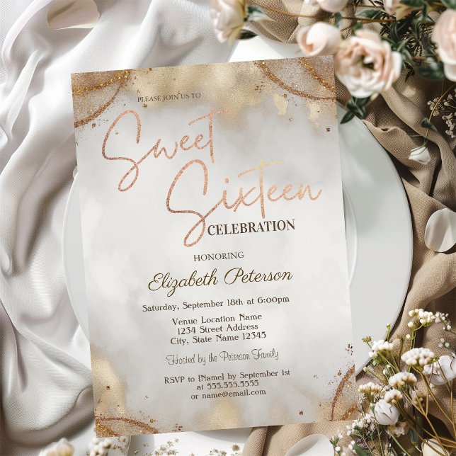Invitation Élégant Moderne Simple Touche Dorée Sweet 16  (Créateur téléchargé)