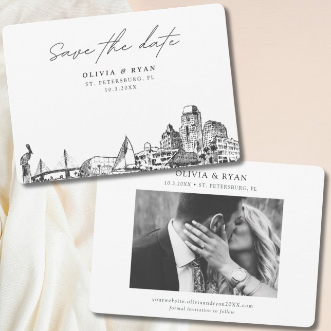 Invitation Elégant moderne St. Petersburg Sauvez la date (St. Petersburg Wedding Save the Date with Engagement Photo)