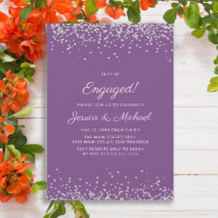 Invitation Élégant Moderne Violet Argent Paillettes Fiançaill