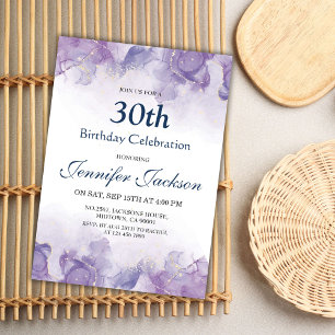 Invitation Elégant moderne violet & or floral 30e anniversair