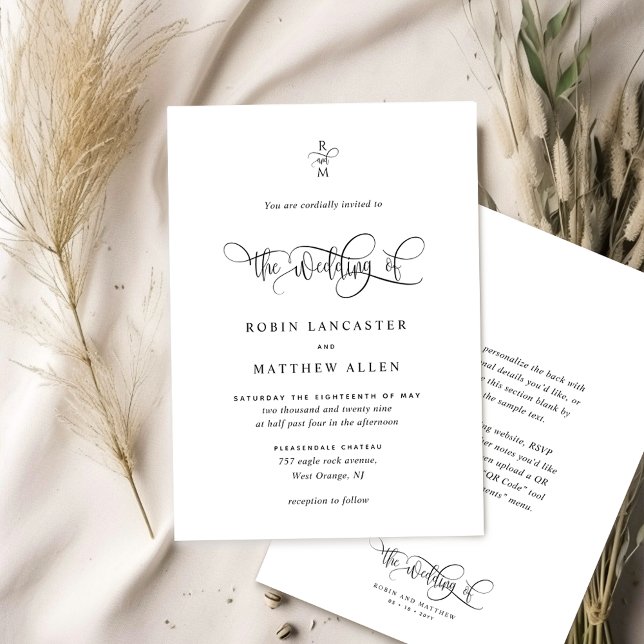 Invitation Elegant Monogram and Modern Calligraphy Wedding  (Créateur téléchargé)