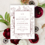 Invitation Élégant Monogram Bourgogne Floral Line Mariage<br><div class="desc">Cette Faire-part de mariage d'Art Monogram Elegant Burgundy Floral Line incarne le raffinement et l'élégance intemporels, capturant l'essence d'une histoire d'amour aussi audacieuse et raffinée que le couple qu'elle célèbre. Avec ses lignes épurées, son design minimaliste et son monogramme magnifiquement encadré, cette invitation donne le ton d'une journée de mariage...</div>