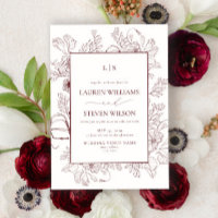 Élégant Monogram Bourgogne Floral Line Mariage