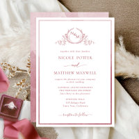 Elégant Monogram Bourgogne Watercolor Mariage Invi
