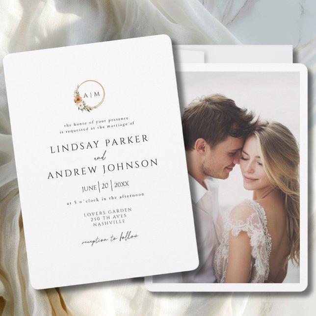 Invitation Elegant Monogram Copper Earthy Botanical Photo (Elegant Monogram Copper Earthy Botanical Photo Invitation)