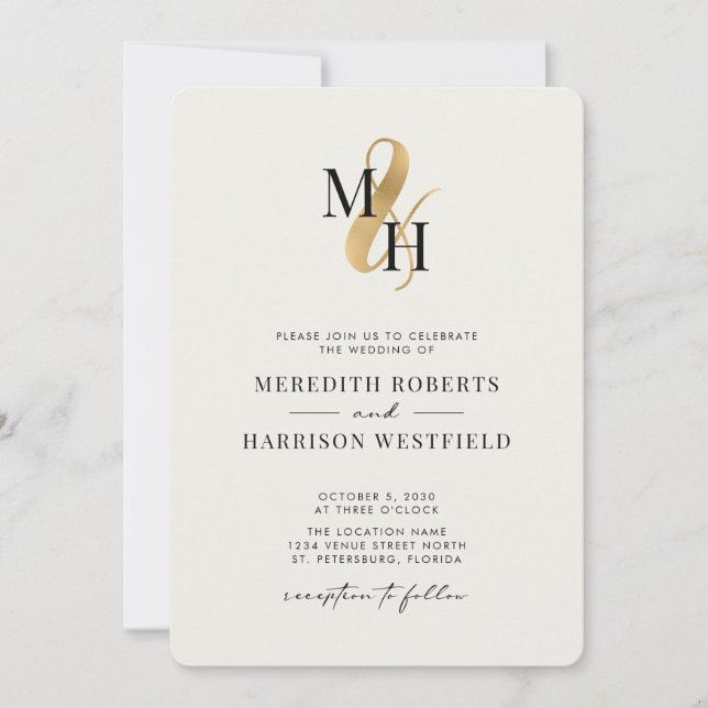 Invitation Élégant Monogram Gold Ampersand QR Code Mariage (Devant)
