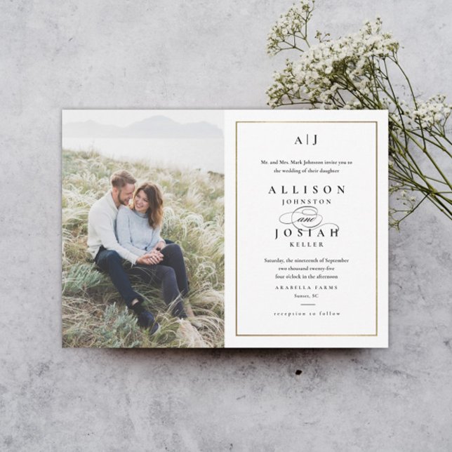 Invitation Élégant Monogram Gold Photo Mariage (Créateur téléchargé)