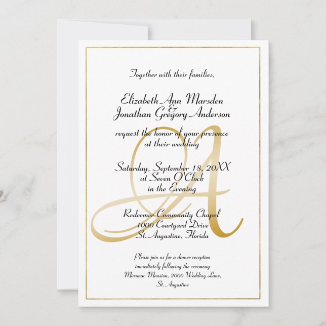 Invitation Élégant Monogram Gold Script Calligraphy Mariage (Devant)