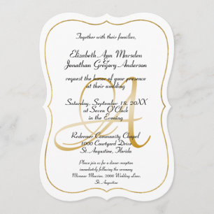 Invitation Élégant Monogram Gold Script Calligraphy Mariage
