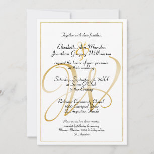 Invitation Élégant Monogram Gold Script Calligraphy Mariage
