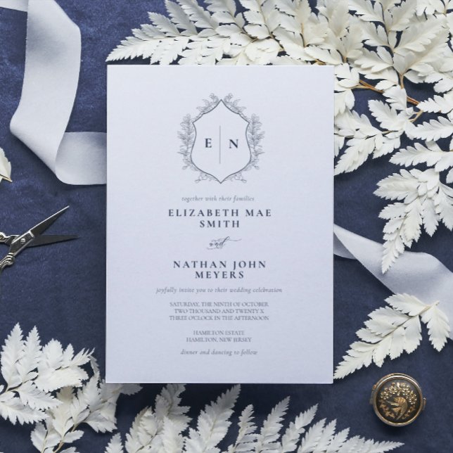 Invitation Élégant Monogram Marine Bleu Mariage officiel (Créateur téléchargé)