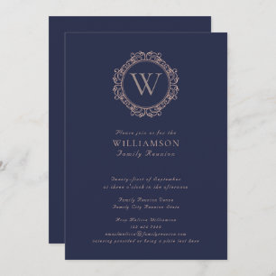 Invitation Elégant Monogram Marine Blue Family Réunion