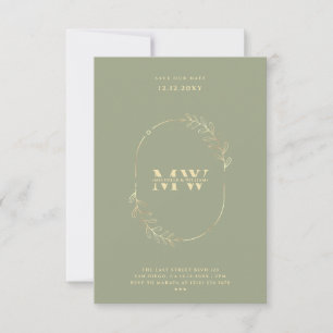 Invitation Élégant Monogram Sage Gold Boho Mariage