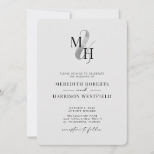Invitation Élégant Monogram Silver Ampersand QR Code Mariage