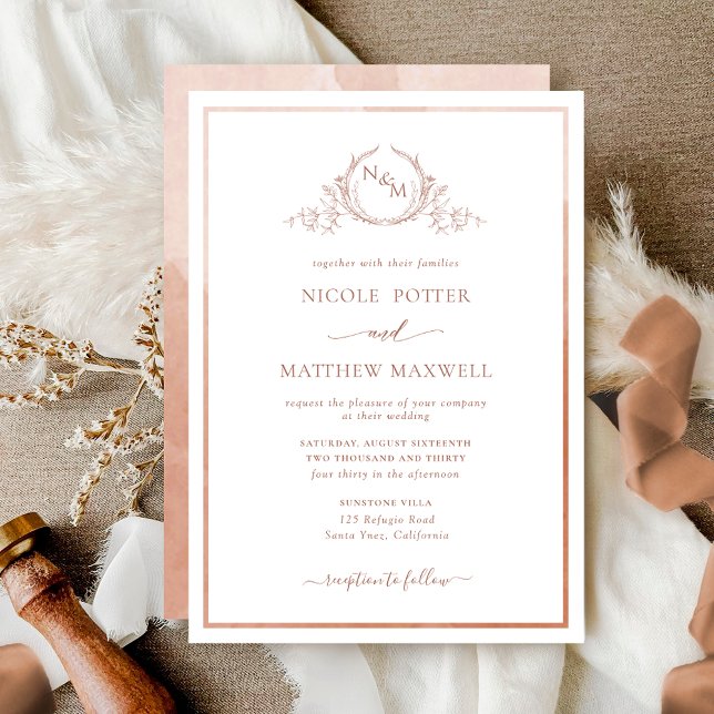 Invitation Élégant Monogramme Aquarelle Terracotta Mariage (Créateur téléchargé)