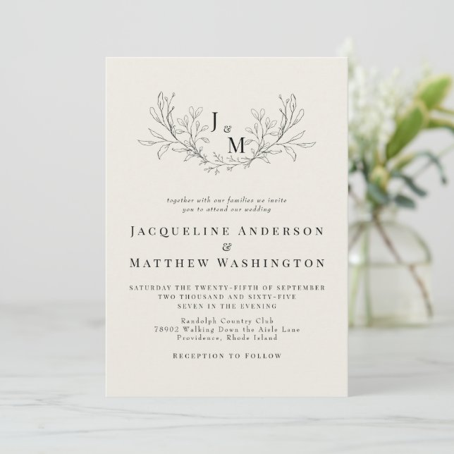 Invitation Élégant Monogramme Beige Aucun parent Mariage (Debout devant)