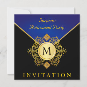 Invitation Élégant Monogramme Bleu d'or noir Occasion spécial