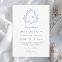 Élégant Monogramme Bleu Dusty Mariage Crest