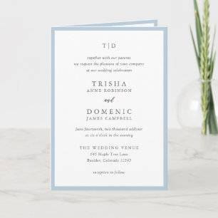 Invitation Élégant Monogramme Bleu Poudre Mariage Moderne