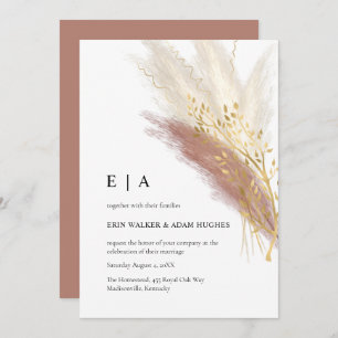 Invitation Elégant Monogramme Boho Pampas Gold Grass Invit