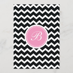 Invitation Élégant monogramme Chevron rose et noir