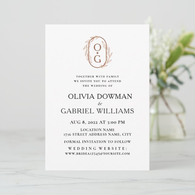 Invitation Élégant monogramme chic. Mariage de typographie cl (Debout devant)