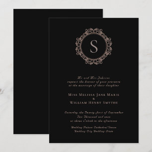 Invitation Élégant Monogramme Copper Blush Mariage noir