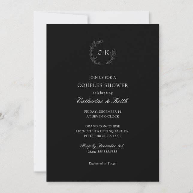 Invitation Élégant Monogramme Couples nuptiaux Douche Invitat (Devant)