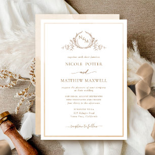 Invitation Élégant Monogramme crème beige Mariage Aquarelle e