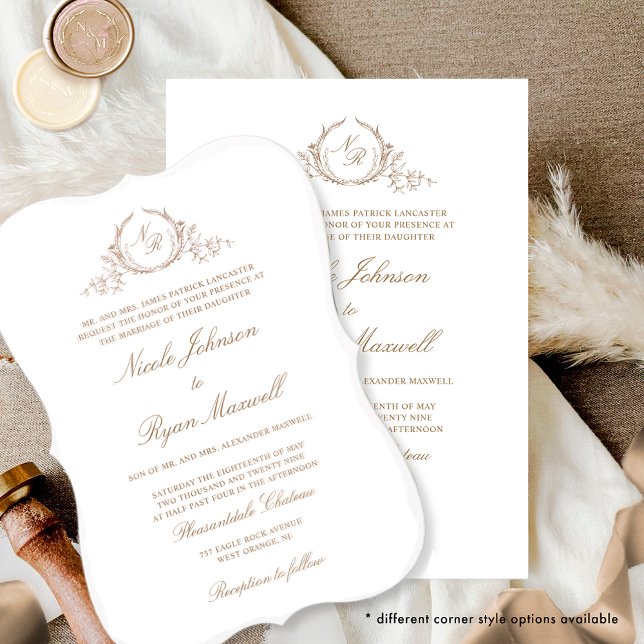 Invitation Élégant Monogramme crème beige Mariage formel (Créateur téléchargé)