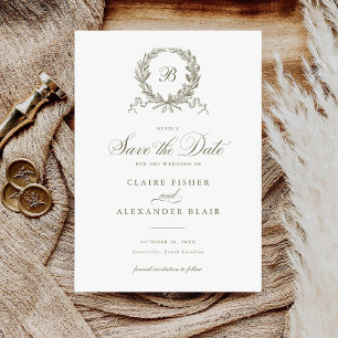 Invitation Élégant monogramme de couronne de chêne d'Olive En
