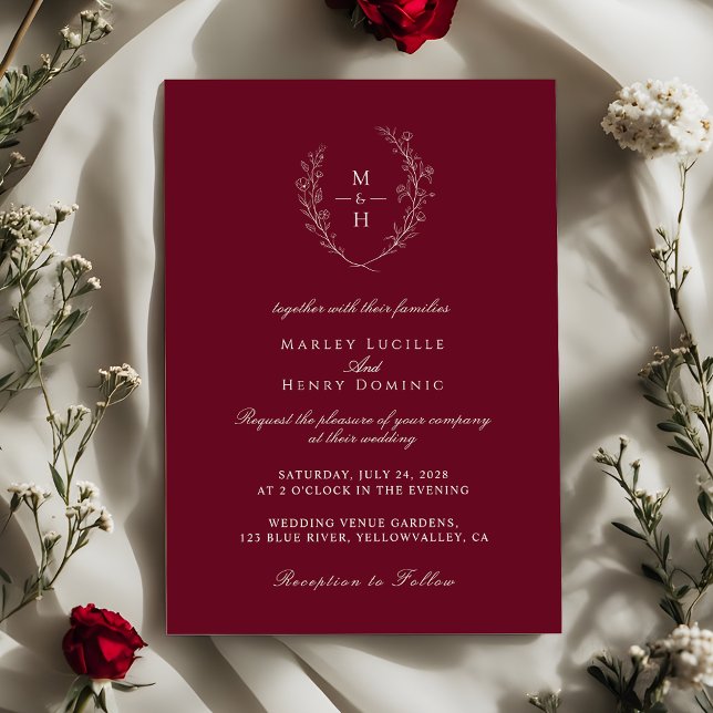 Invitation Élégant Monogramme de Fleur Sauvage Mariage Bordea (Créateur téléchargé)