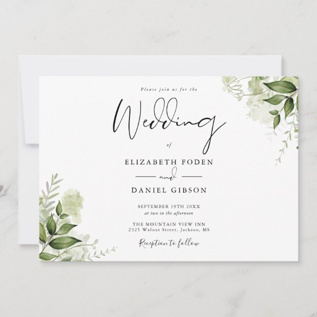 Invitation Élégant Monogramme de Mariage à la Végétation Bota (Devant)